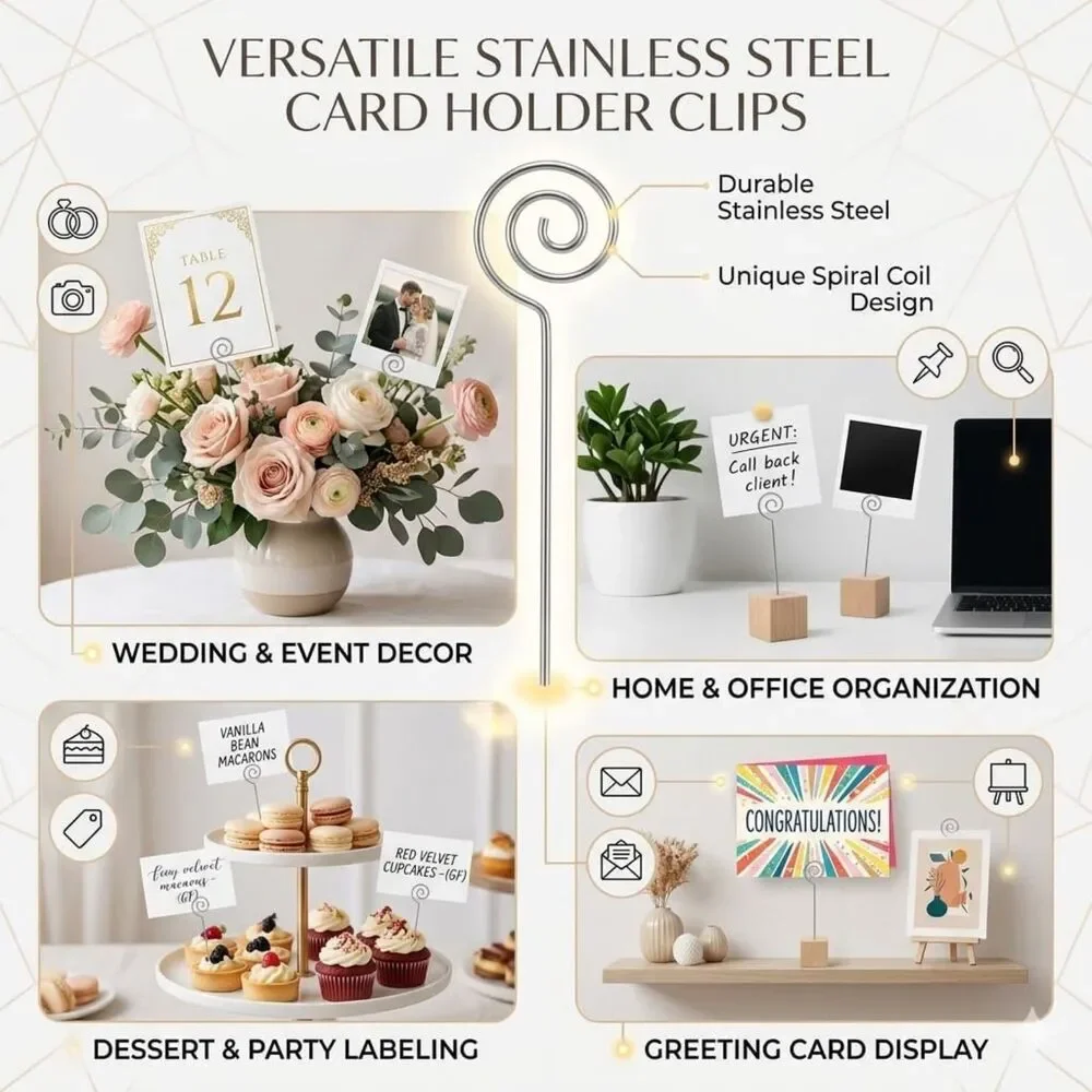 HOHIYA 50 Pack Metal Floral Card Holder Picks 5